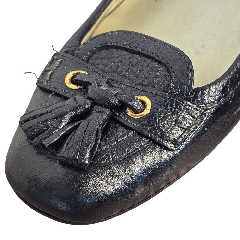 Talbots Black Pebbled Leather Tassel Loafer Pumps Low Block Heel Gold Hardware - Picture 3 of 16